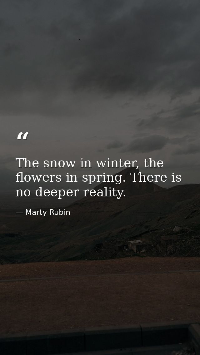 The snow in winter, the flowers in spring. There is no deeper reality. — Marty Rubin