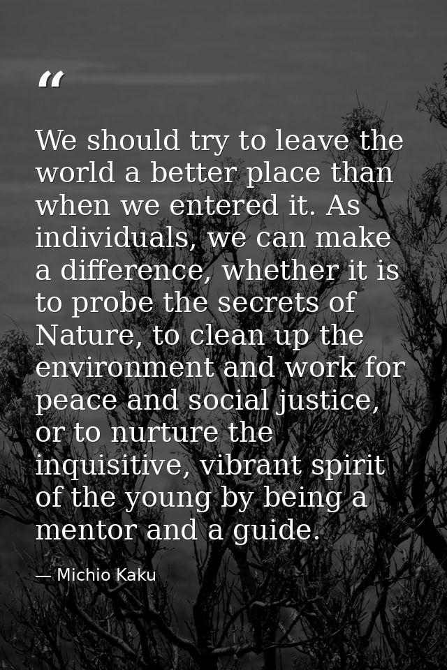 We should try to leave the world a better place than when we entered it. As individuals, we can make a difference, wheth — Michio Kaku