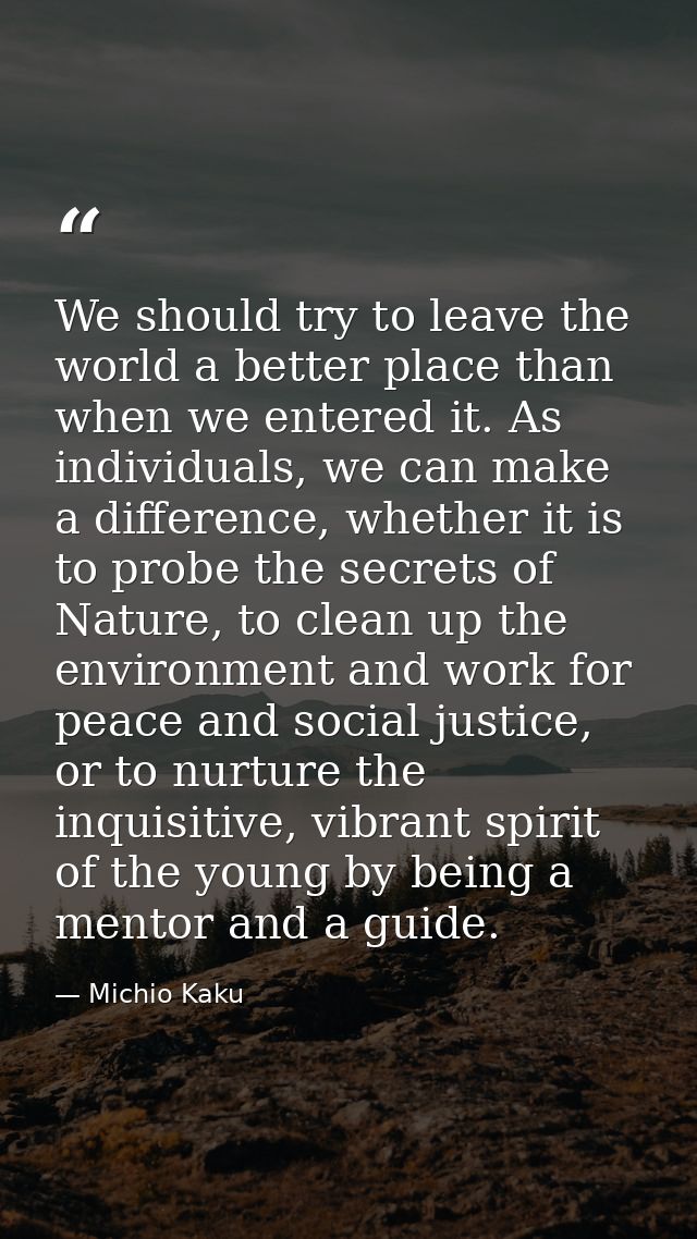 We should try to leave the world a better place than when we entered it. As individuals, we can make a difference, wheth — Michio Kaku