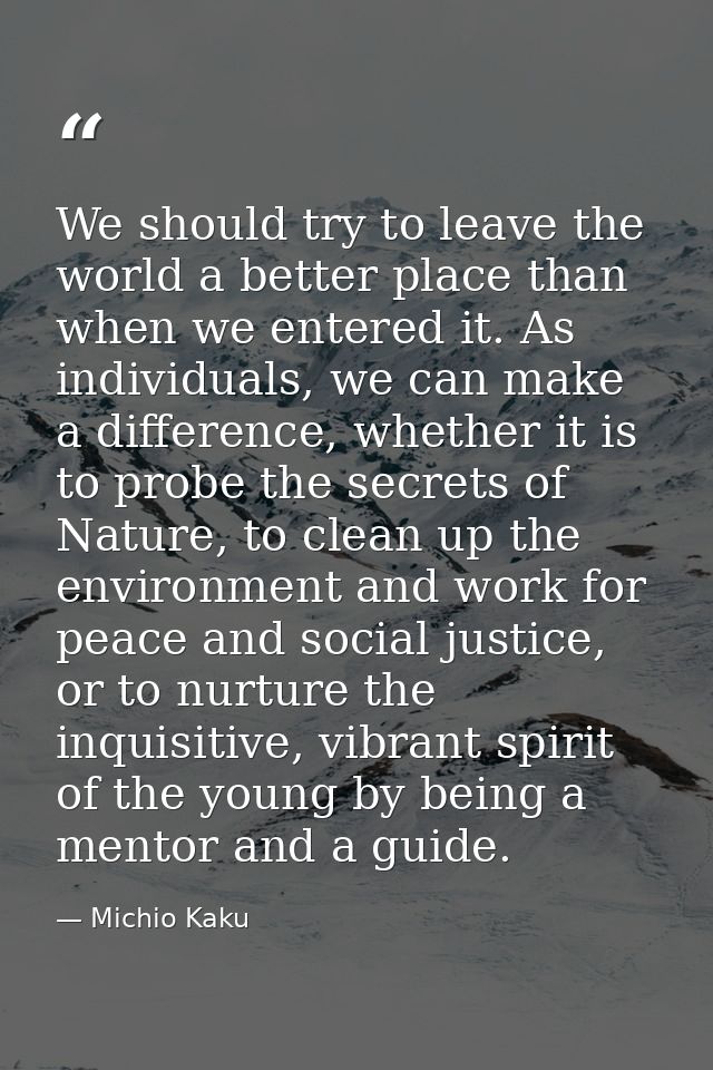 We should try to leave the world a better place than when we entered it. As individuals, we can make a difference, wheth — Michio Kaku