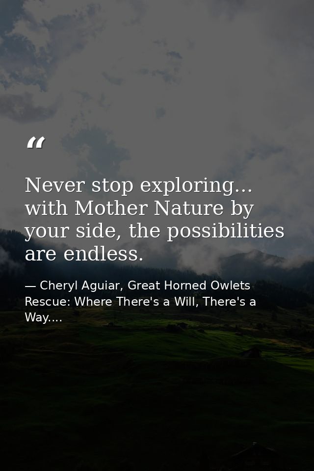 Never stop exploring... with Mother Nature by your side, the possibilities are endless. — Cheryl Aguiar, Great Horned Owlets Rescue: Where There's a Will, There's a Way....