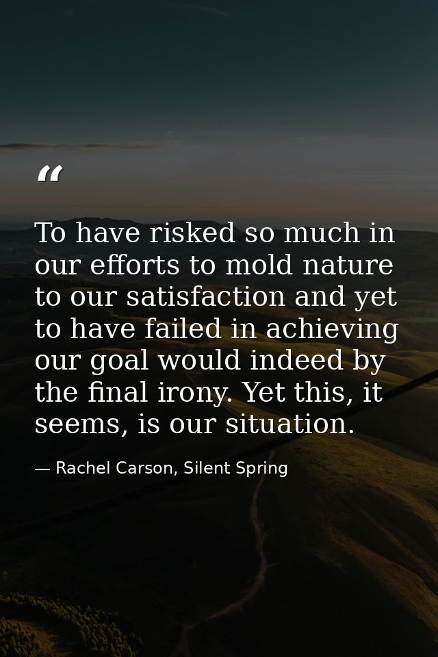 To have risked so much in our efforts to mold nature to our satisfaction and yet to have failed in achieving our goal wo — Rachel Carson, Silent Spring