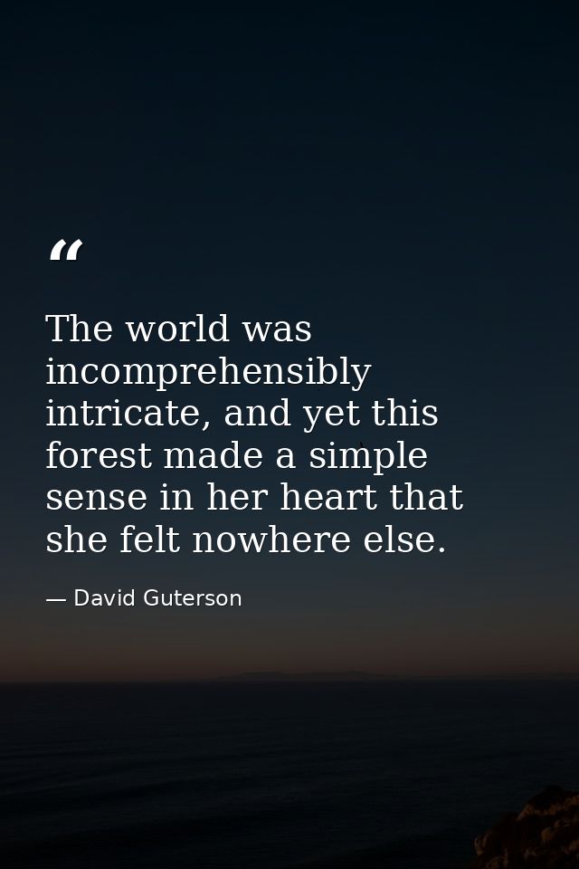 The world was incomprehensibly intricate, and yet this forest made a simple sense in her heart that she felt nowhere els — David Guterson