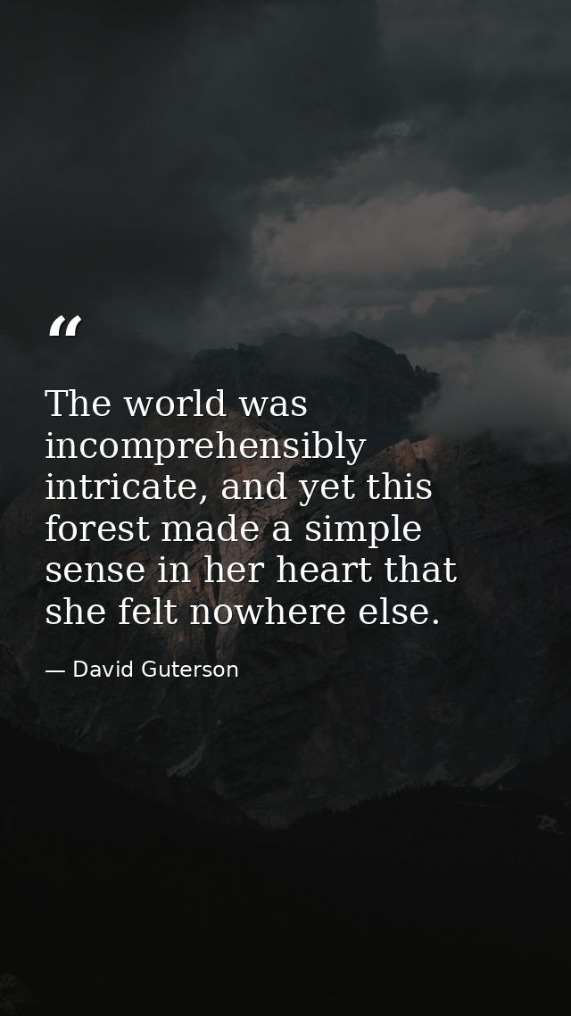 The world was incomprehensibly intricate, and yet this forest made a simple sense in her heart that she felt nowhere els — David Guterson