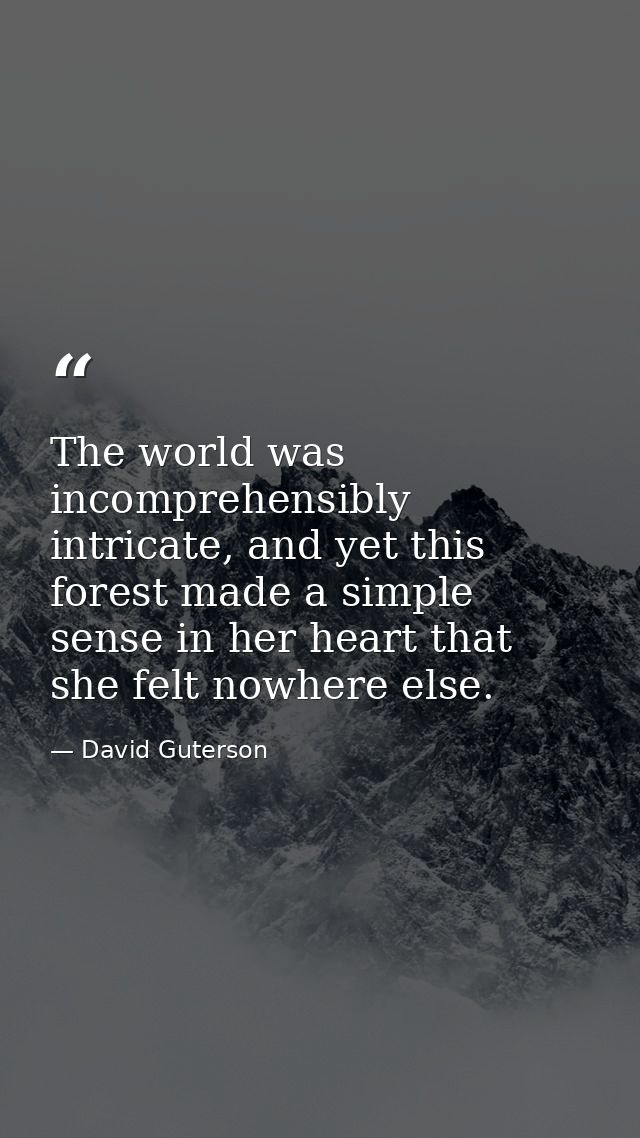 The world was incomprehensibly intricate, and yet this forest made a simple sense in her heart that she felt nowhere els — David Guterson