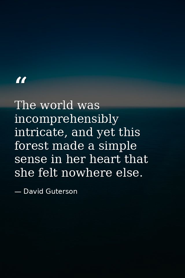 The world was incomprehensibly intricate, and yet this forest made a simple sense in her heart that she felt nowhere els — David Guterson