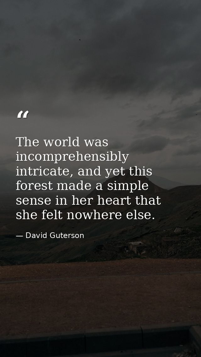 The world was incomprehensibly intricate, and yet this forest made a simple sense in her heart that she felt nowhere els — David Guterson