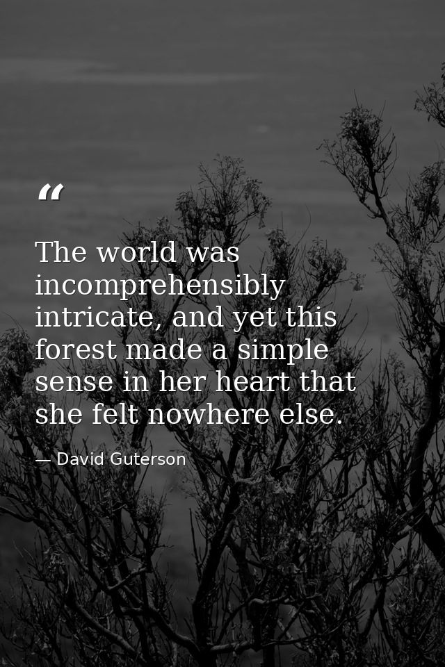 The world was incomprehensibly intricate, and yet this forest made a simple sense in her heart that she felt nowhere els — David Guterson