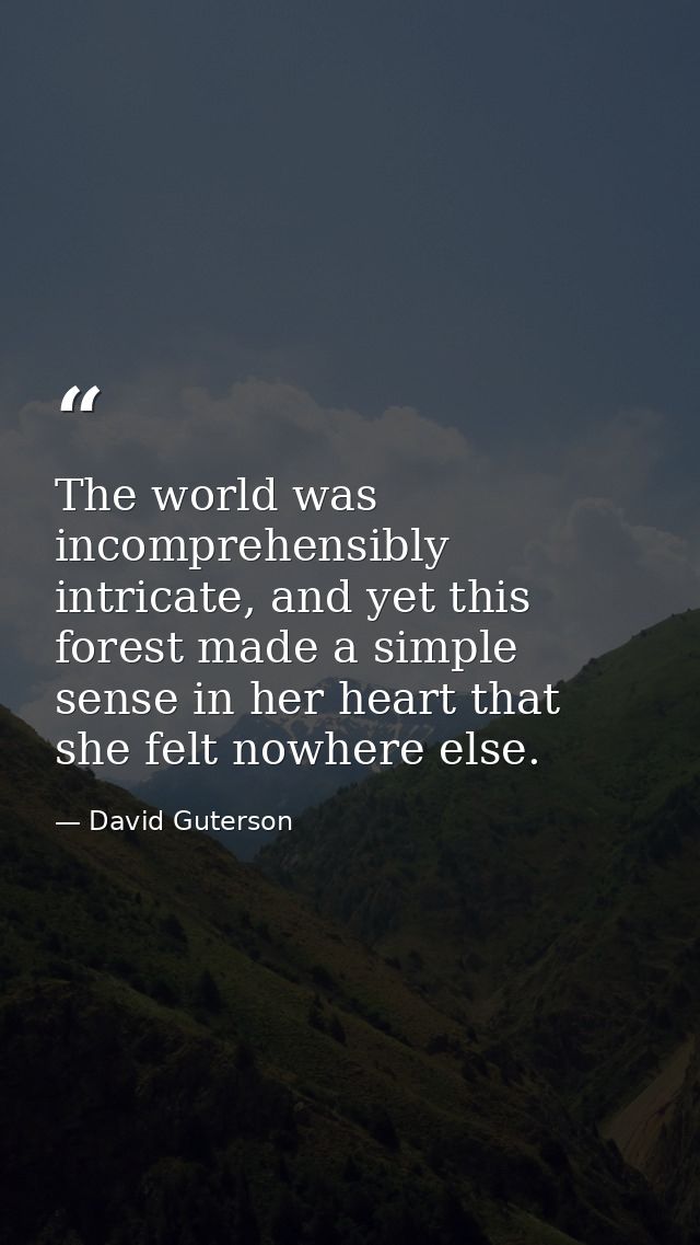 The world was incomprehensibly intricate, and yet this forest made a simple sense in her heart that she felt nowhere els — David Guterson