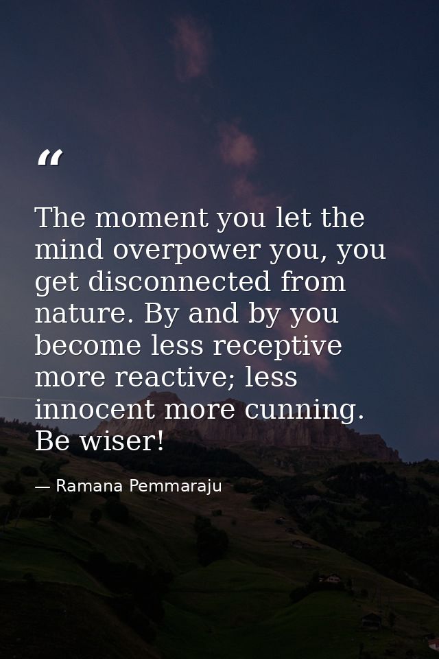 The moment you let the mind overpower you, you get disconnected from nature. By and by you become less receptive more re — Ramana Pemmaraju