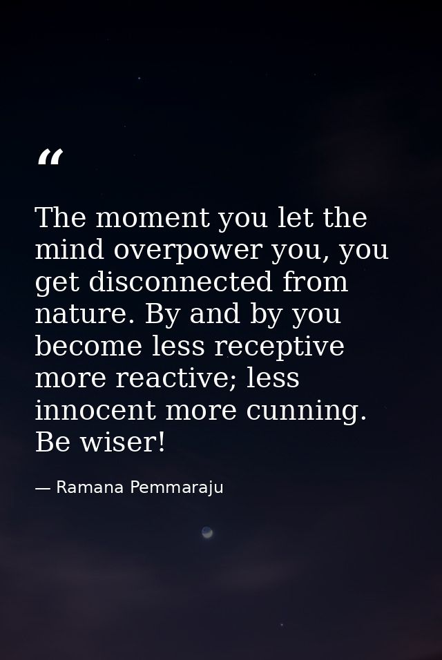 The moment you let the mind overpower you, you get disconnected from nature. By and by you become less receptive more re — Ramana Pemmaraju