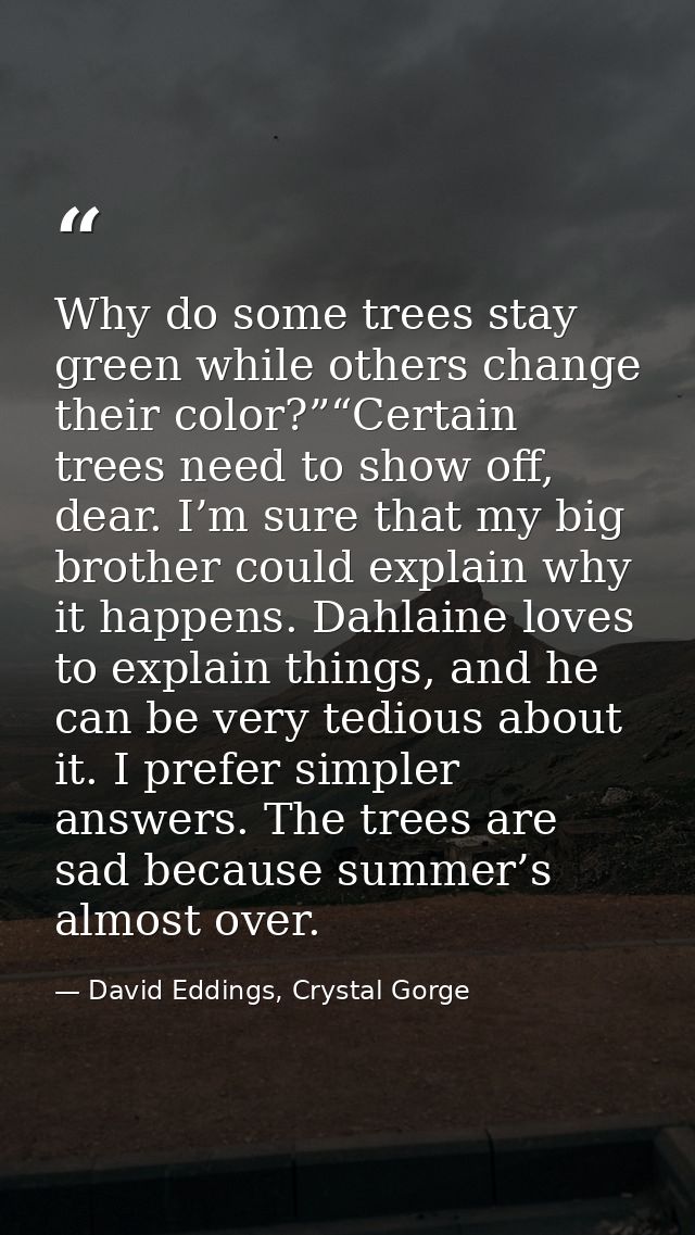 Why do some trees stay green while others change their color?”“Certain trees need to show off, dear. I’m sure that my bi — David Eddings, Crystal Gorge