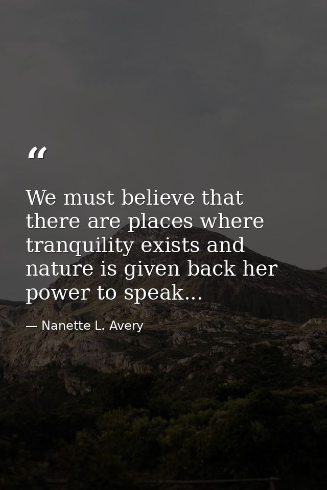 We must believe that there are places where tranquility exists and nature is given back her power to speak... — Nanette L. Avery