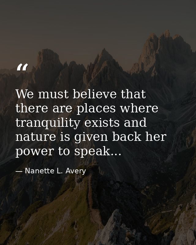 We must believe that there are places where tranquility exists and nature is given back her power to speak... — Nanette L. Avery