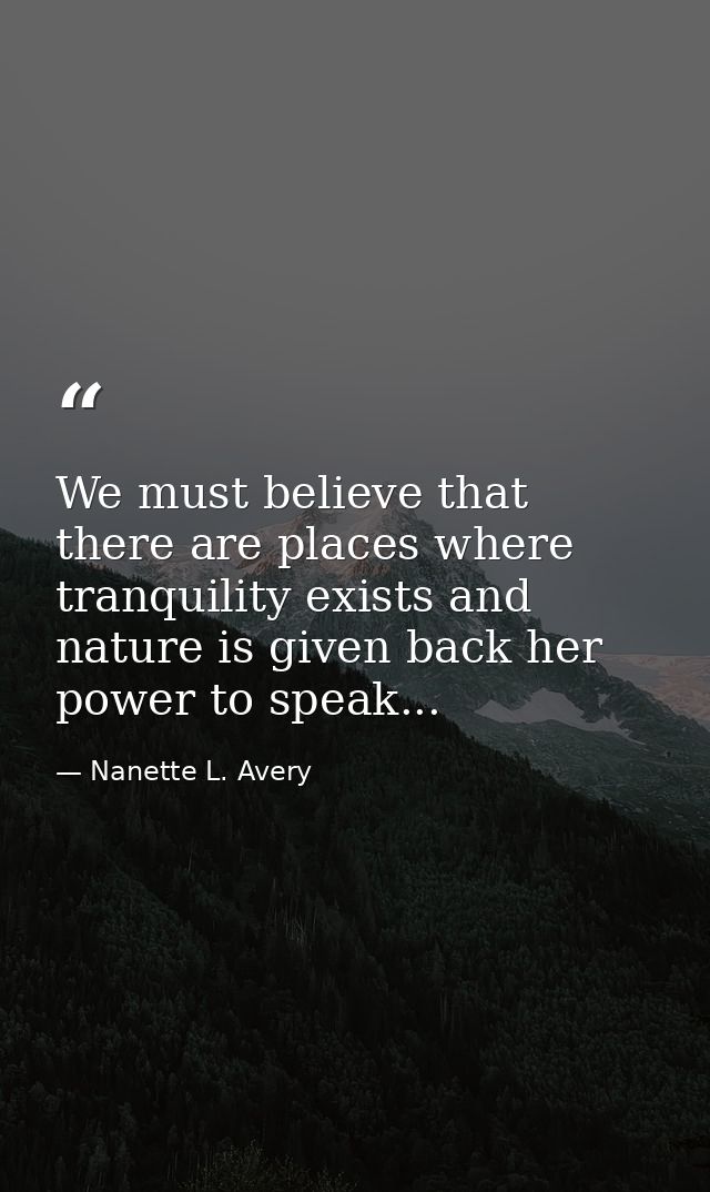 We must believe that there are places where tranquility exists and nature is given back her power to speak... — Nanette L. Avery