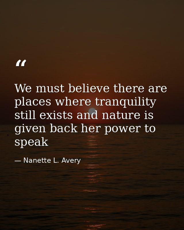 We must believe there are places where tranquility still exists and nature is given back her power to speak — Nanette L. Avery