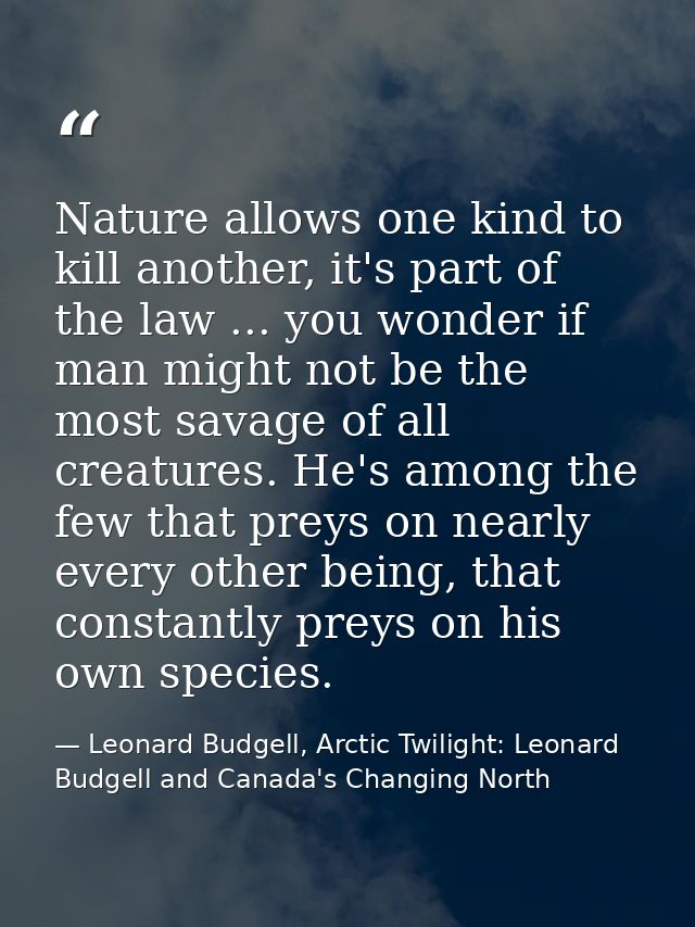 Nature allows one kind to kill another, it's part of the law ... you wonder if man might not be the most savage of all c — Leonard Budgell, Arctic Twilight: Leonard Budgell and Canada's Changing North