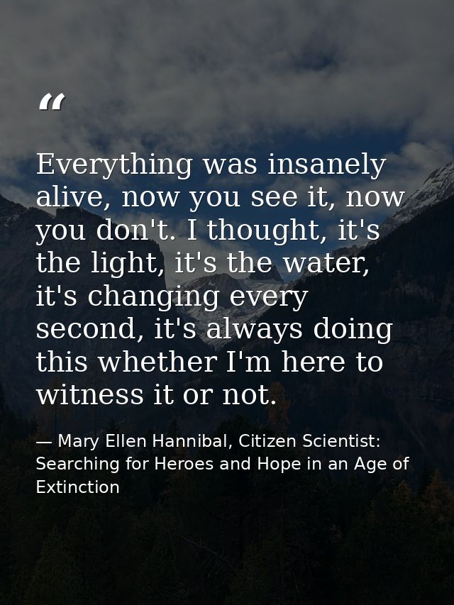 Everything was insanely alive, now you see it, now you don't. I thought, it's the light, it's the water, it's changing e — Mary Ellen Hannibal, Citizen Scientist: Searching for Heroes and Hope in an Age of Extinction