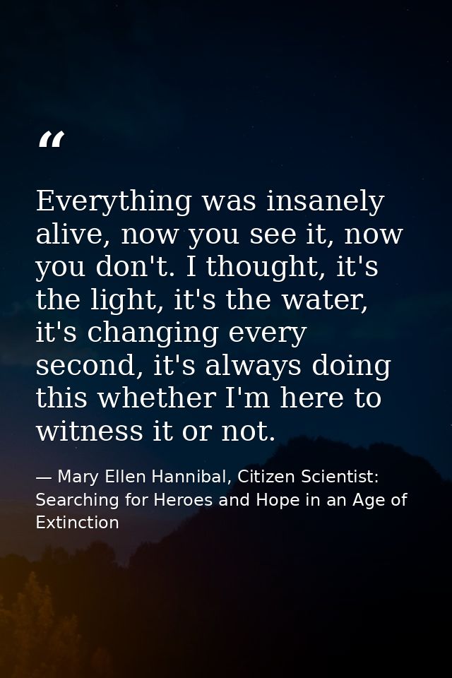 Everything was insanely alive, now you see it, now you don't. I thought, it's the light, it's the water, it's changing e — Mary Ellen Hannibal, Citizen Scientist: Searching for Heroes and Hope in an Age of Extinction