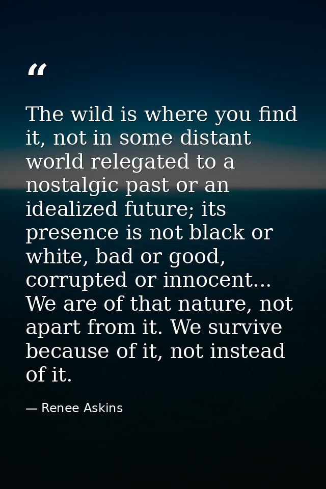 The wild is where you find it, not in some distant world relegated to a nostalgic past or an idealized future; its prese — Renee Askins