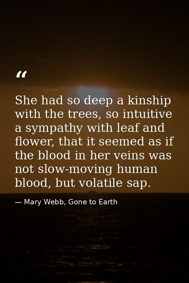 She had so deep a kinship with the trees, so intuitive a sympathy with leaf and flower, that it seemed as if the blood i — Mary Webb, Gone to Earth