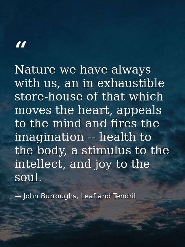 Nature we have always with us, an in exhaustible store-house of that which moves the heart, appeals to the mind and fire — John Burroughs, Leaf and Tendril