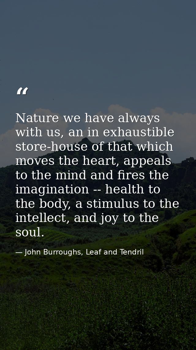 Nature we have always with us, an in exhaustible store-house of that which moves the heart, appeals to the mind and fire — John Burroughs, Leaf and Tendril