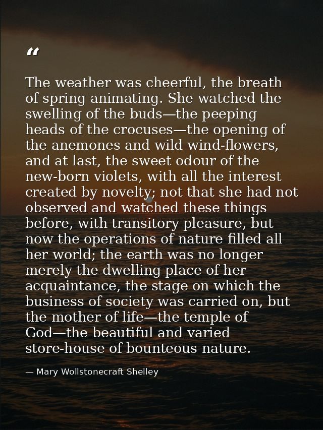 The weather was cheerful, the breath of spring animating. She watched the swelling of the buds—the peeping heads of the  — Mary Wollstonecraft Shelley