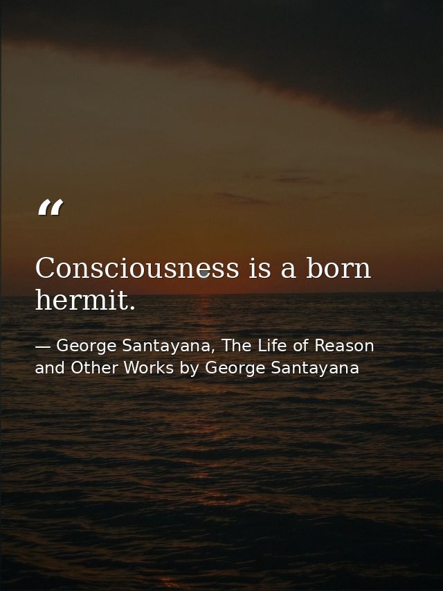 Consciousness is a born hermit. — George Santayana, The Life of Reason and Other Works by George Santayana