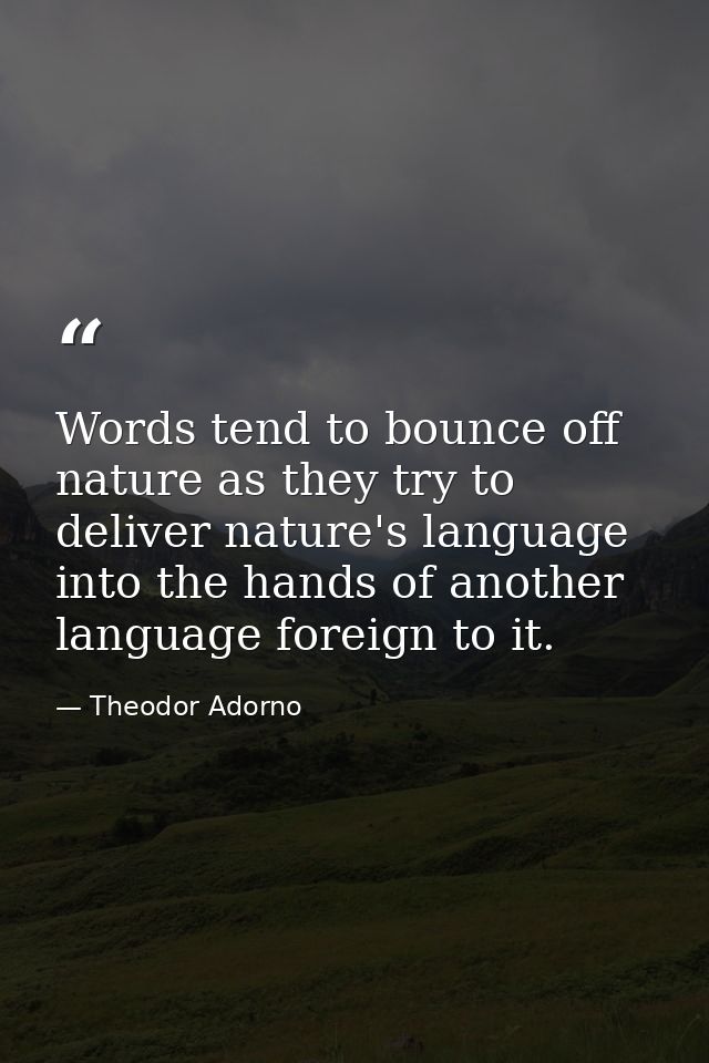 Words tend to bounce off nature as they try to deliver nature's language into the hands of another language foreign to i — Theodor Adorno