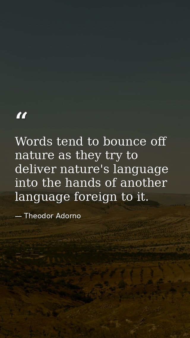 Words tend to bounce off nature as they try to deliver nature's language into the hands of another language foreign to i — Theodor Adorno