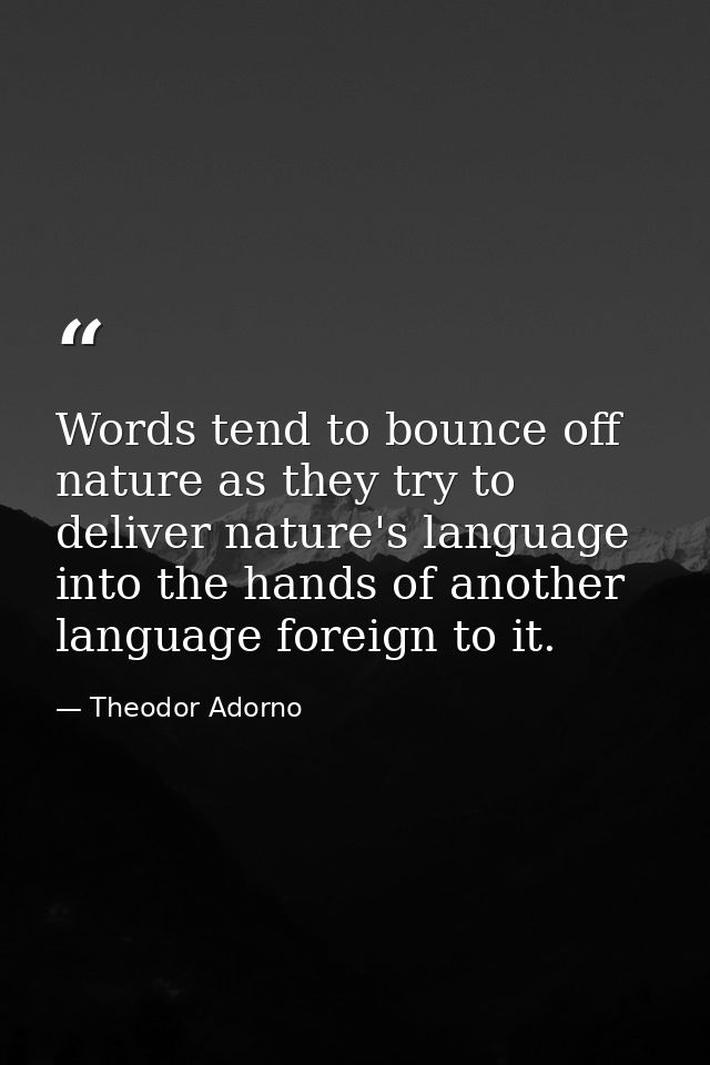 Words tend to bounce off nature as they try to deliver nature's language into the hands of another language foreign to i — Theodor Adorno