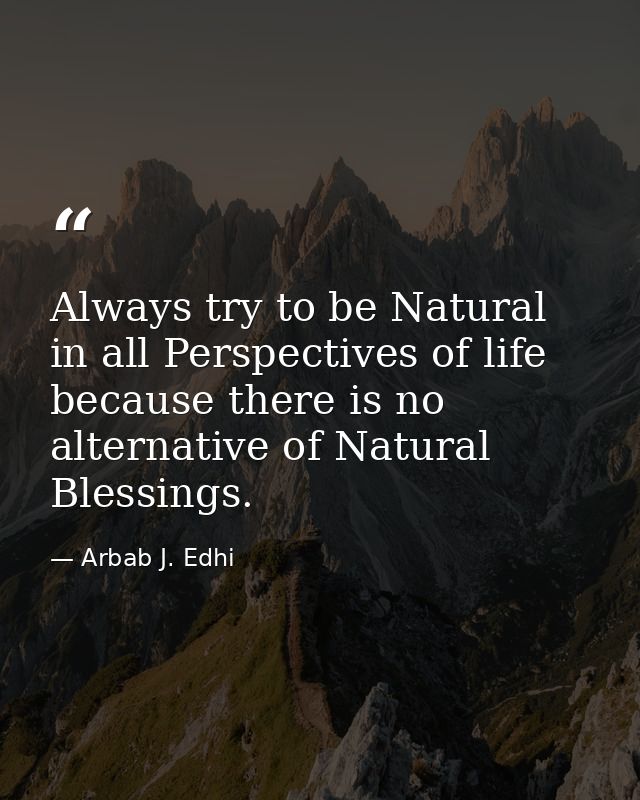 Always try to be Natural in all Perspectives of life because there is no alternative of Natural Blessings. — Arbab J. Edhi