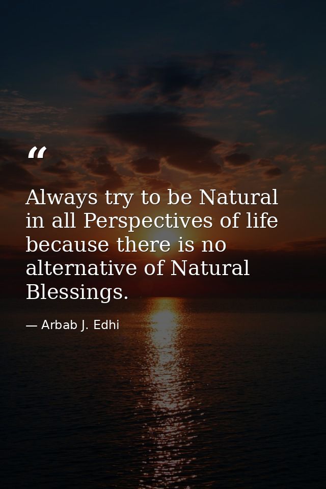 Always try to be Natural in all Perspectives of life because there is no alternative of Natural Blessings. — Arbab J. Edhi