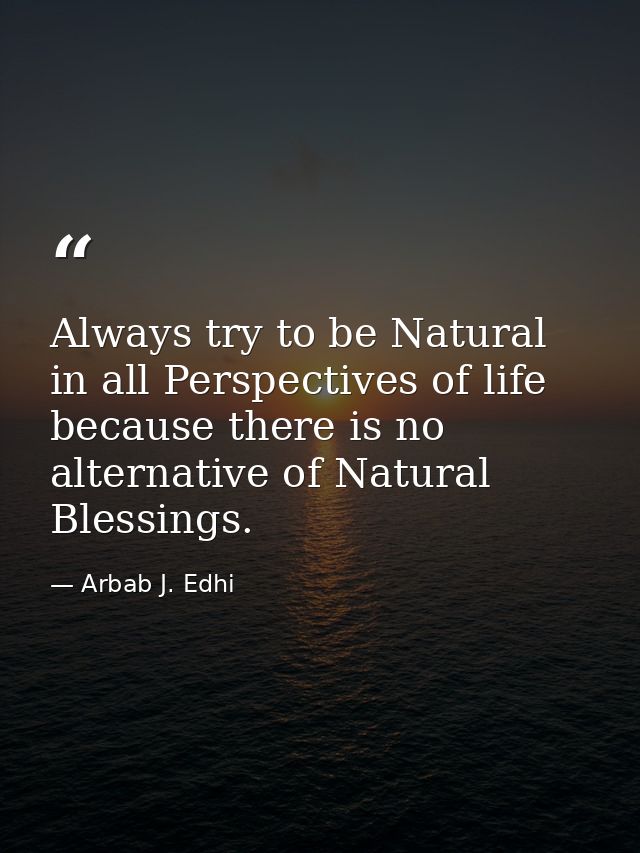 Always try to be Natural in all Perspectives of life because there is no alternative of Natural Blessings. — Arbab J. Edhi