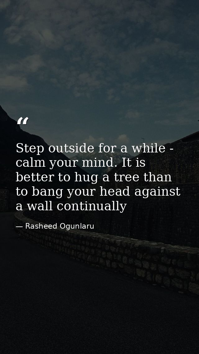 Step outside for a while - calm your mind. It is better to hug a tree than to bang your head against a wall continually — Rasheed Ogunlaru