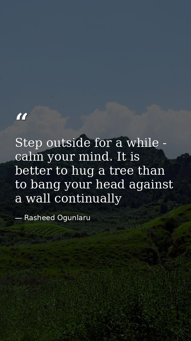Step outside for a while - calm your mind. It is better to hug a tree than to bang your head against a wall continually — Rasheed Ogunlaru
