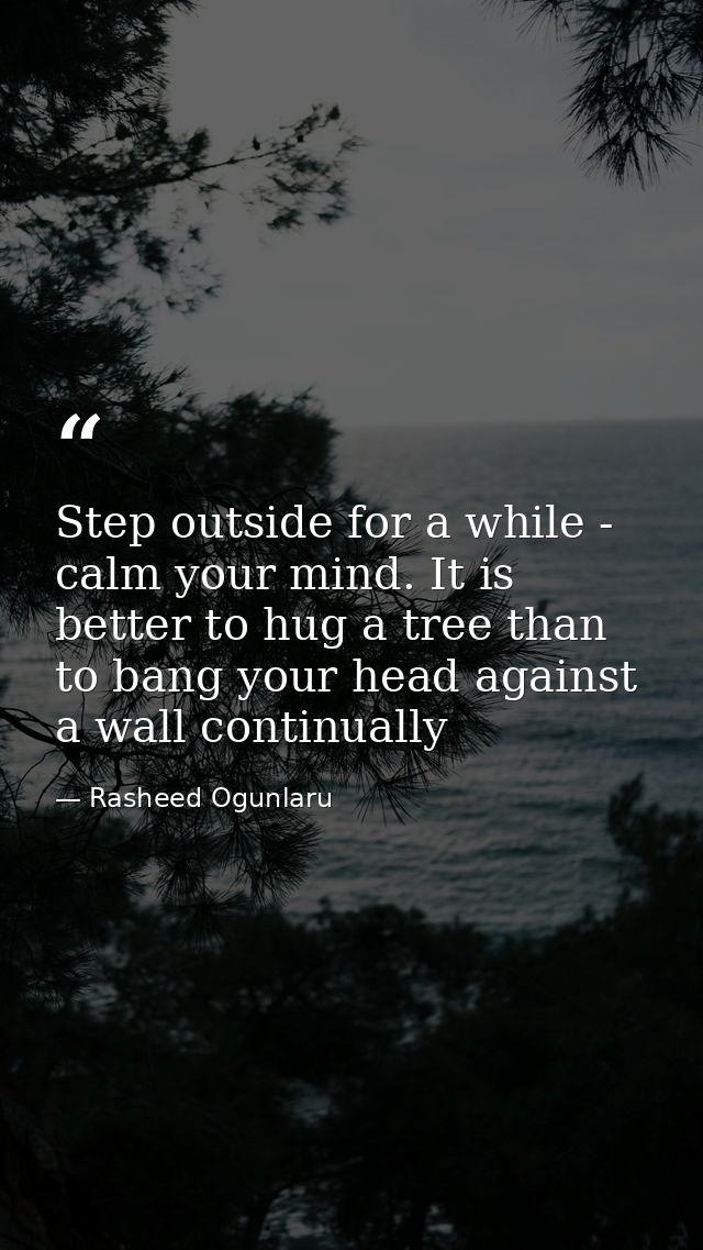 Step outside for a while - calm your mind. It is better to hug a tree than to bang your head against a wall continually — Rasheed Ogunlaru
