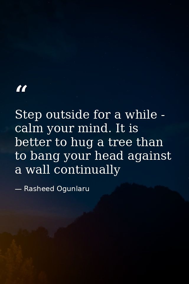 Step outside for a while - calm your mind. It is better to hug a tree than to bang your head against a wall continually — Rasheed Ogunlaru