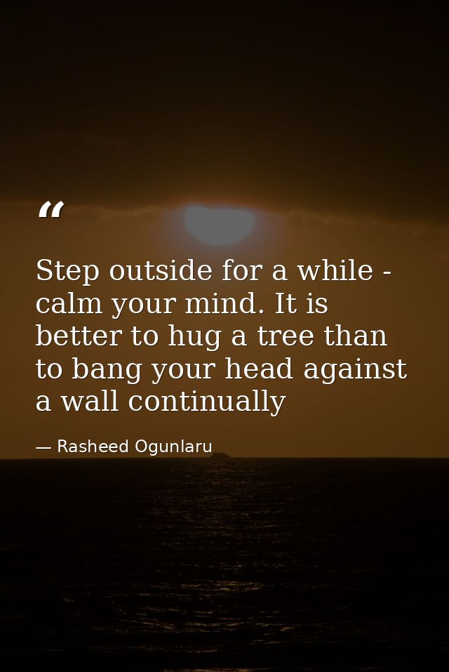 Step outside for a while - calm your mind. It is better to hug a tree than to bang your head against a wall continually — Rasheed Ogunlaru