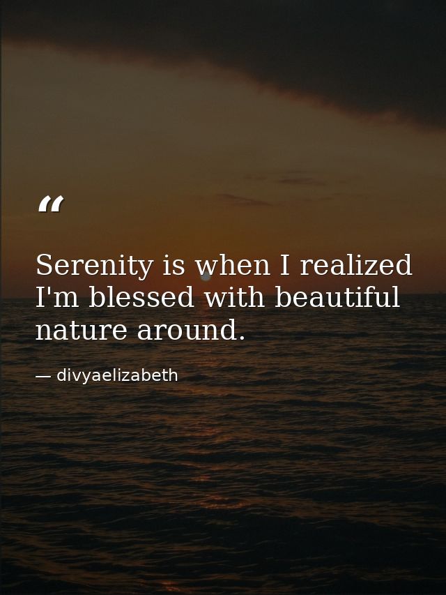 Serenity is when I realized I'm blessed with beautiful nature around. — divyaelizabeth