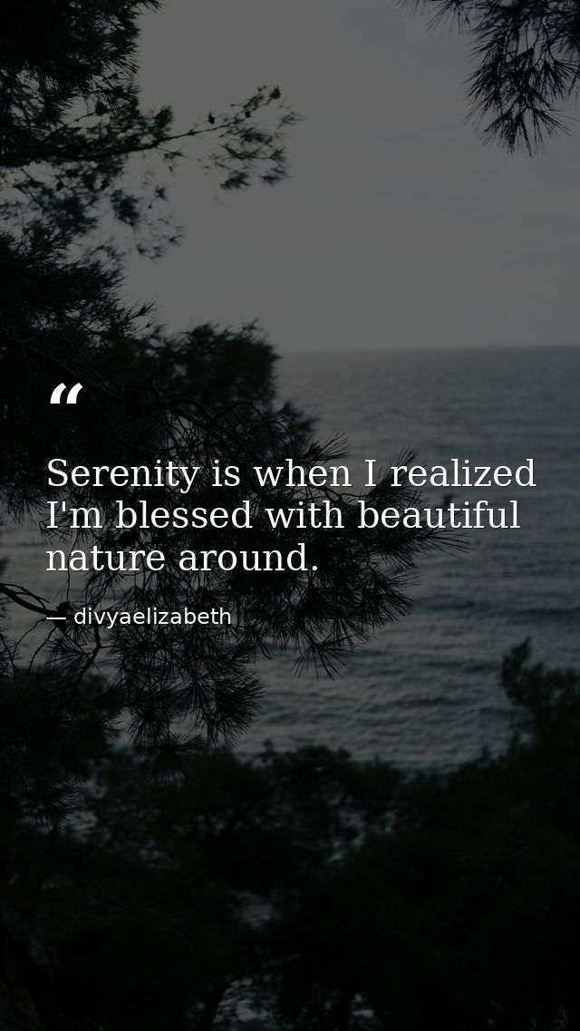 Serenity is when I realized I'm blessed with beautiful nature around. — divyaelizabeth
