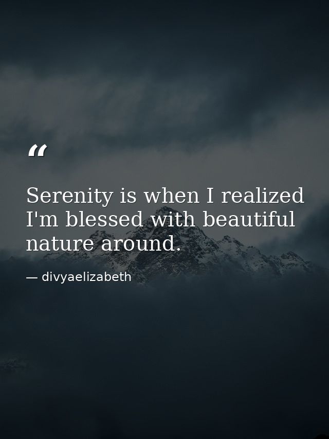 Serenity is when I realized I'm blessed with beautiful nature around. — divyaelizabeth