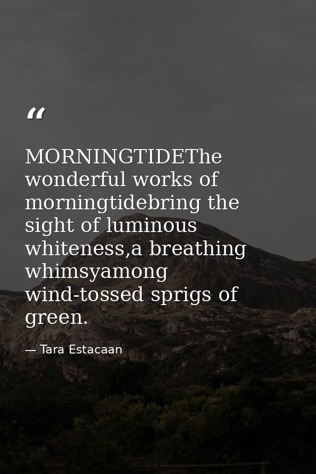 MORNINGTIDEThe wonderful works of morningtidebring the sight of luminous whiteness,a breathing whimsyamong wind-tossed s — Tara Estacaan