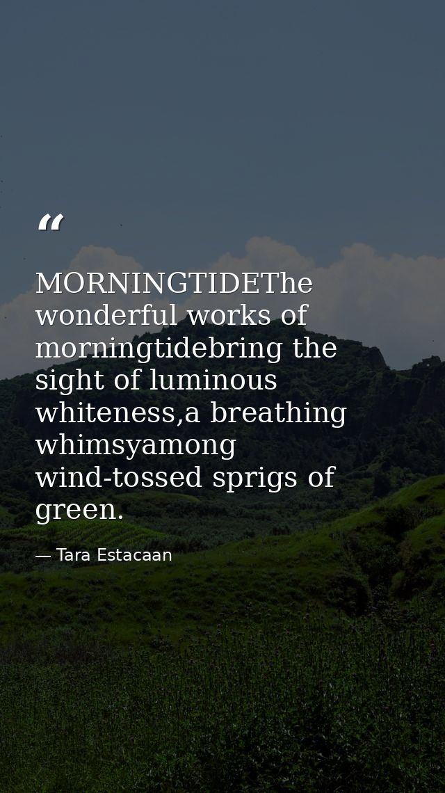 MORNINGTIDEThe wonderful works of morningtidebring the sight of luminous whiteness,a breathing whimsyamong wind-tossed s — Tara Estacaan