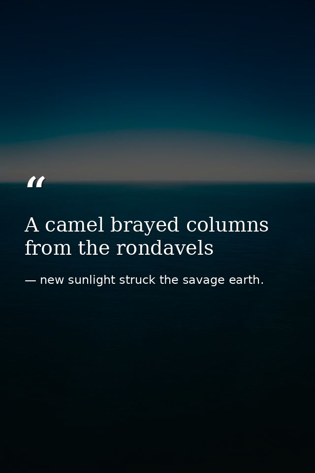A camel brayed columns from the rondavels — new sunlight struck the savage earth.