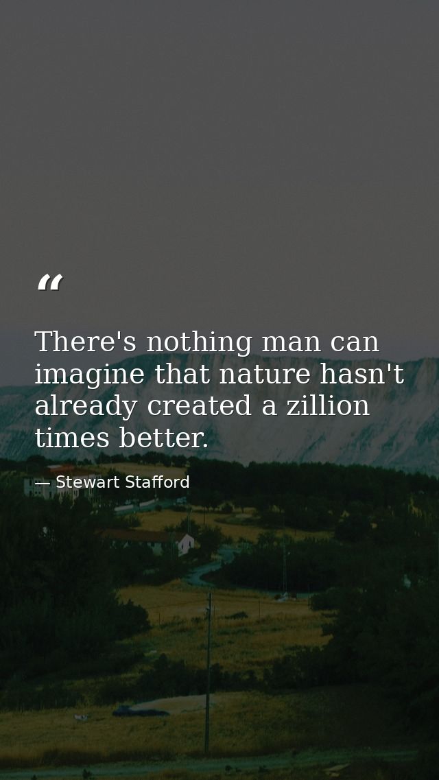 There's nothing man can imagine that nature hasn't already created a zillion times better. — Stewart Stafford