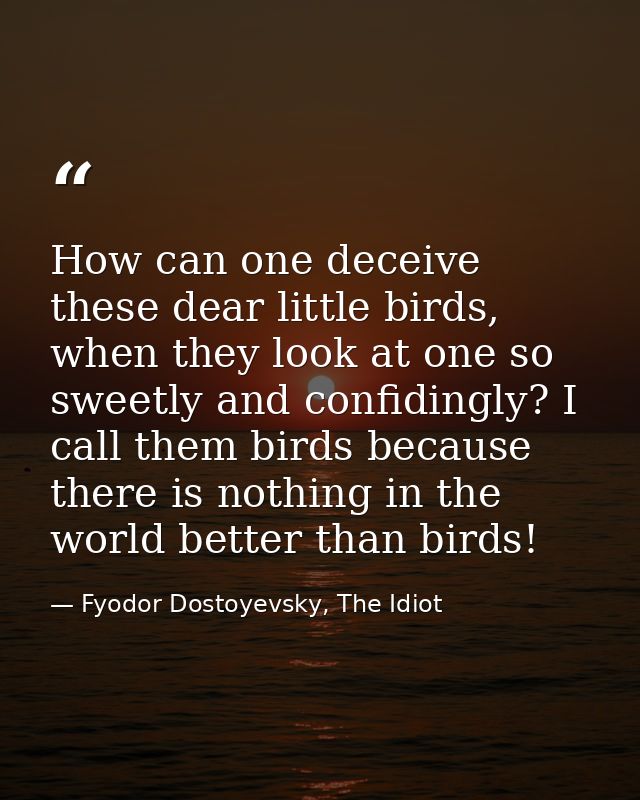 How can one deceive these dear little birds, when they look at one so sweetly and confidingly? I call them birds because — Fyodor Dostoyevsky, The Idiot