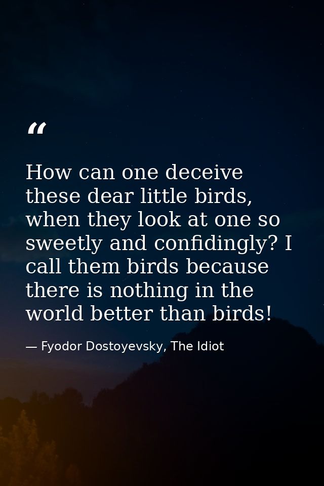 How can one deceive these dear little birds, when they look at one so sweetly and confidingly? I call them birds because — Fyodor Dostoyevsky, The Idiot