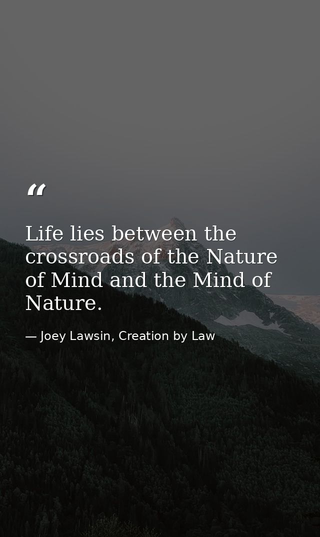 Life lies between the crossroads of the Nature of Mind and the Mind of Nature. — Joey Lawsin, Creation by Law